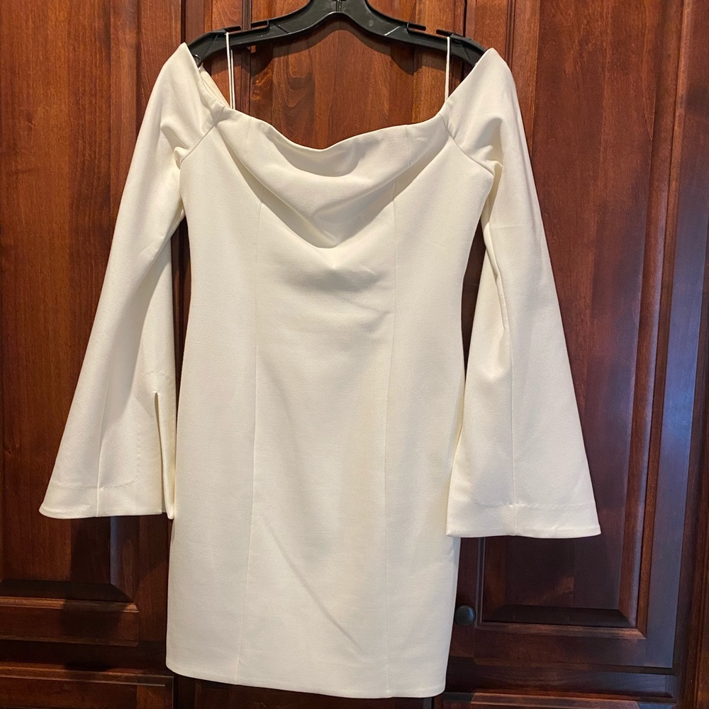 Cinq a Sept off the shoulder white mini dress.